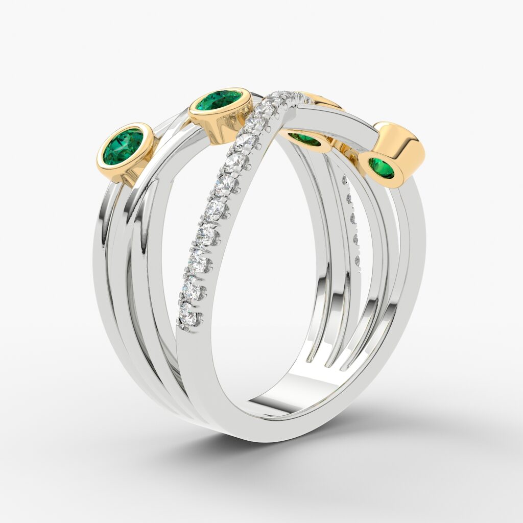 Multi Diamond Cross Over Ring 2- R